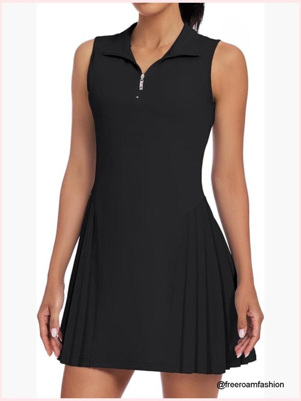 Sleeveless Tennis Golf Dress with Shorts 1/4 Zip Polo Collar Pleated